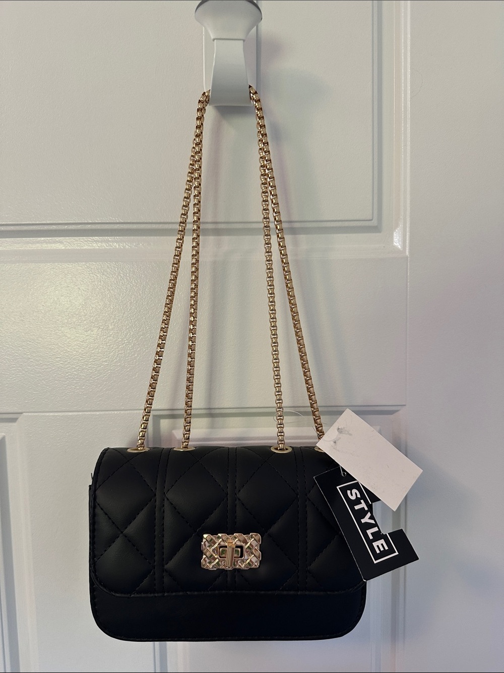 Quilted Black Chain Shoulder Bag - Gold Hardware